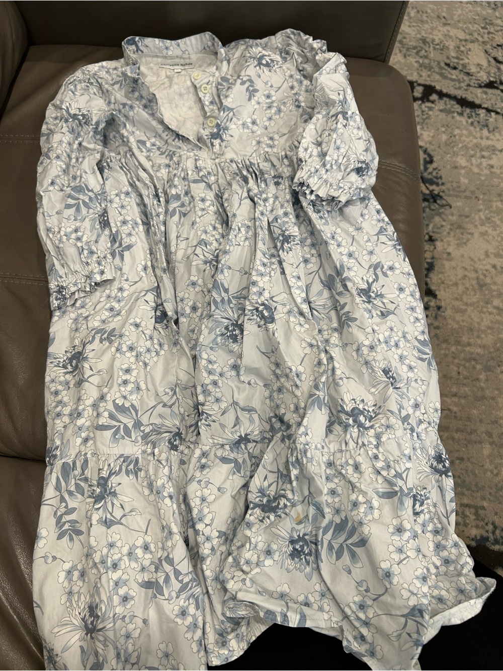 Blue Floral Girls' Cotton Dress - Lightweight, Flowing Style